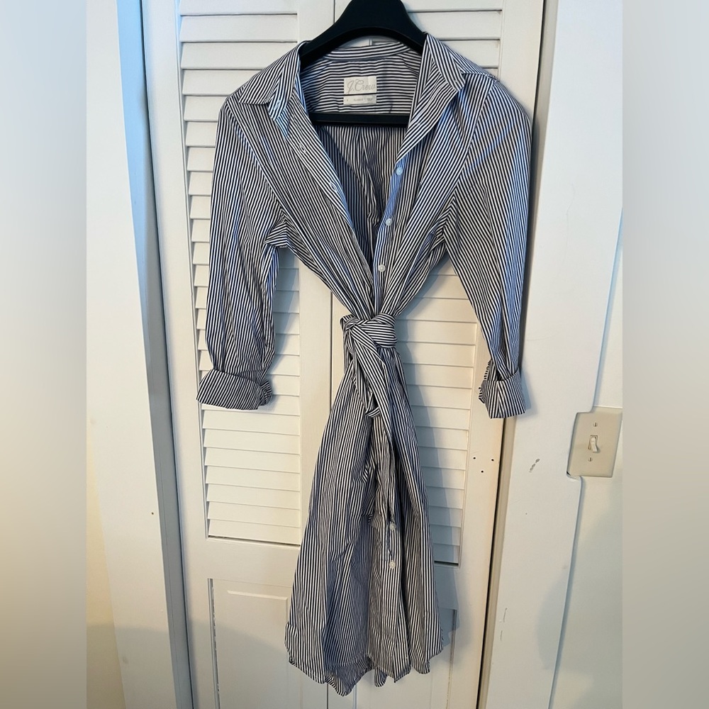 J Crew Blue Striped button down dress - size 8
